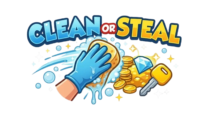 Clean or Steal logo — a sponge, coins and car keys